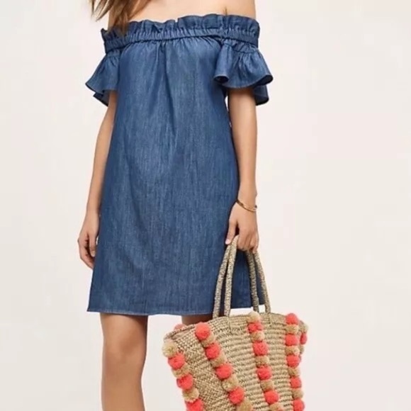 Anthropologie Corey Lynn Calter Chambray Off Shoulder Dress - Picture 10 of 11